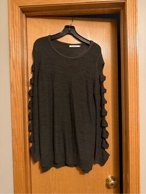 Women’s Black Ribbed Knit Sweater with Ladder Sleeve Detail